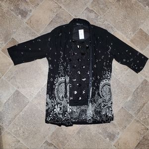 C.O.C  Forrmal SEQUIN Floral Designs Blouse w/  Cardigan Black Top Women's 2XL